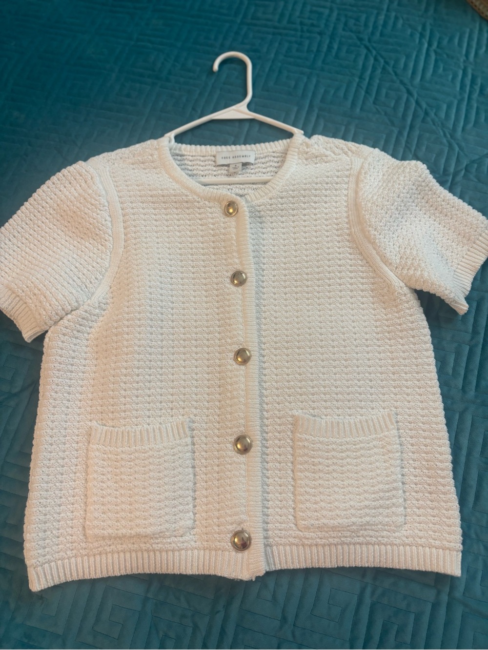 Free Assembly Short Sleeve Textured Cardigan Sweater